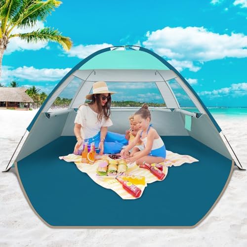 COMMOUDS Beach Tent Sun Shade for 3/4-5/6-7/8-10 Person, UPF 50+ Beach Sun Shelter Canopy Tent, Lightweight, Easy Set Up and Carry