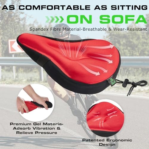 Zacro Bike Seat Cushion - Gel Padded Bike Seat Cover for Men Women Comfort, Extra Soft Exercise Bicycle Seat Compatible with Peloton, Outdoor & Indoor Bike Saddles
