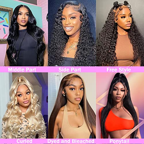 13X6 Lace Front Wigs Human Hair Pre Plucked With Baby Hair 30 Inch Straight Lace Front Wigs Human Hair 180 Density Glueless Transparent HD Lace Frontal Wigs Human Hair for Women Natural Black Color
