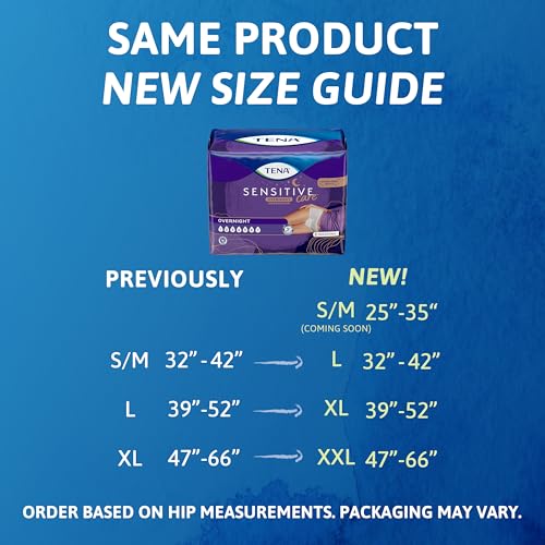 TENA Sensitive Care Overnight Incontinence Underwear for Women, Bladder Control, Postpartum, L, 64 Count (Waist size 32in-42in)