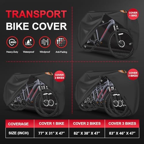 Bike Cover for Transport 2 Bikes - Outdoor Bike Covers for 2 Bikes on Rear Bike Rack Transport Heavy Duty & Waterproof, 600D Bicycle Rack Covers for 2 Bikes on Car Hitch Travel Storage