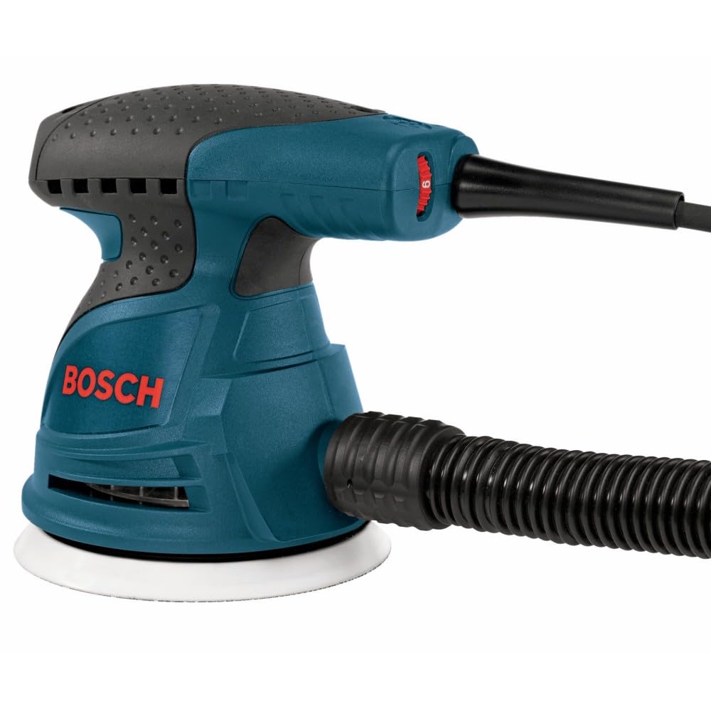 BOSCH ROS20VSC Palm Sander with Vacuum Dust Collector, 2.5 Amp 5 Inch Corded Variable Speed Random Orbital Sander, Polisher Kit with Soft Carrying Bag
