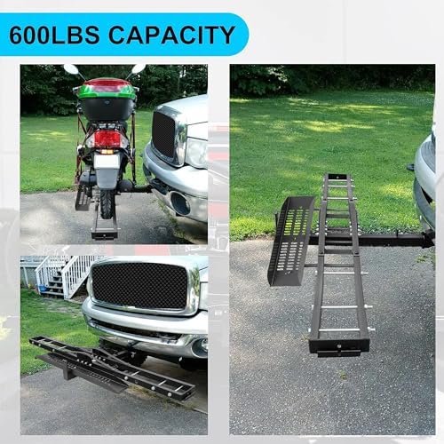 600LBS Steel Motorcycle Scooter Dirtbike Carrier Hauler Hitch Mount Rack Ramp Anti Tilt