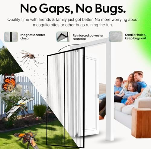 UnBugs Magnetic Screen Door - Fits Doors up to 34 x 82 Inches Max (Item Size 36 x 83) - Pet & Kid Friendly Self-Closing - Hands Free Magnet Closure - Bugs Out & Breeze In