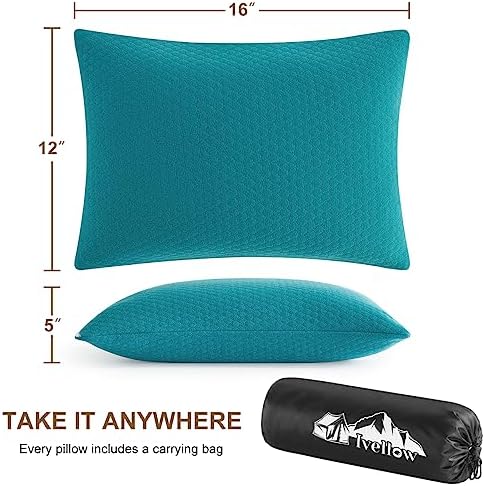 Ivellow Memory Foam Travel Pillow Compressible Camping Pillow for Sleeping Shredded Memory Foam Pillow Compact Firm Supportive Small Pillow for Adults Kids Outdoor Backpacking Hiking Essential Gear-M