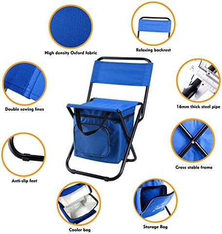 LEADALLWAY Fishing Chair with Cooler Bag Compact Fishing Stool Foldable Camping Chair