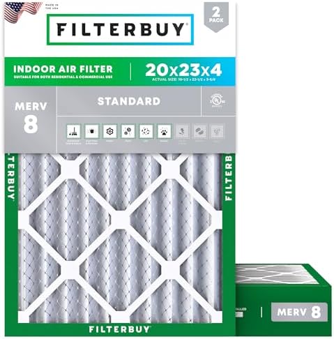 Filterbuy 20x23x4 Air Filter MERV 8 Dust Defense (2-Pack), Pleated HVAC AC Furnace Air Filters Replacement (Actual Size: 19.50 x 22.50 x 3.63 Inches)