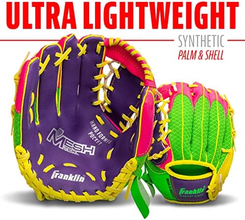 Franklin Sports Kids Baseball Glove + Ball Sets - Meshtek Youth Teeball Gloves for Kids + Toddlers - Left + Right Hand Throw Mitts + Glove Sets with Foam Balls - Boys + Girls Gloves - 9.5" Inch