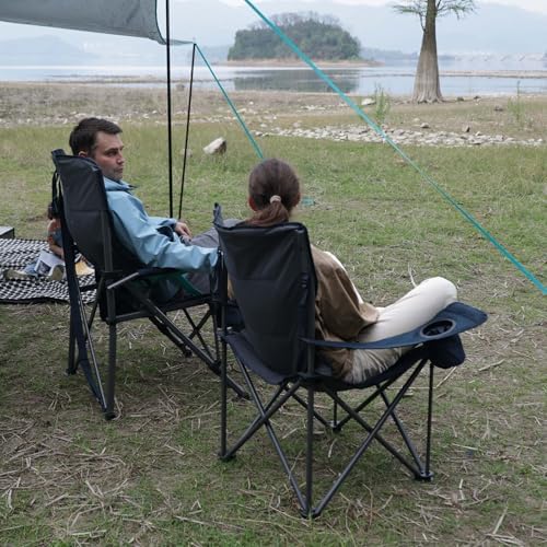 TIMBER RIDGE Oversized Folding Camping Chair Support 550 LBS, Heavy Duty Portable Chairs with Cup Holder Side Pocket for Lawn, Outdoor Picnic, Fishing, 2 Pack(Navy)