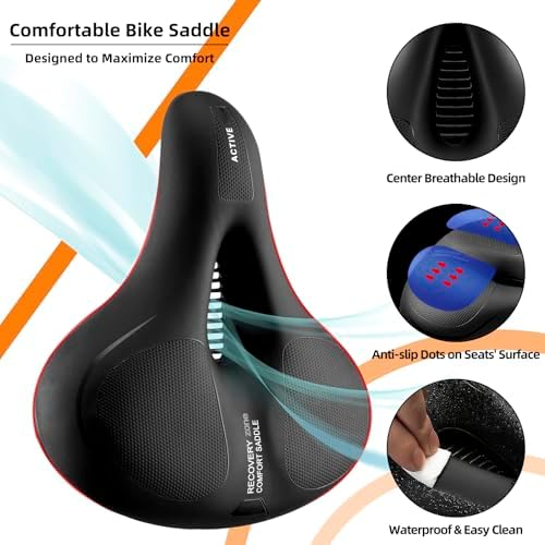 ROCKBROS Bike Seat Comfort Bike Saddle Mountain Bicycle Accessories for Men Women Soft Wide Bike Seat Cushion Dual Shock Absorbing with Reflective Strip
