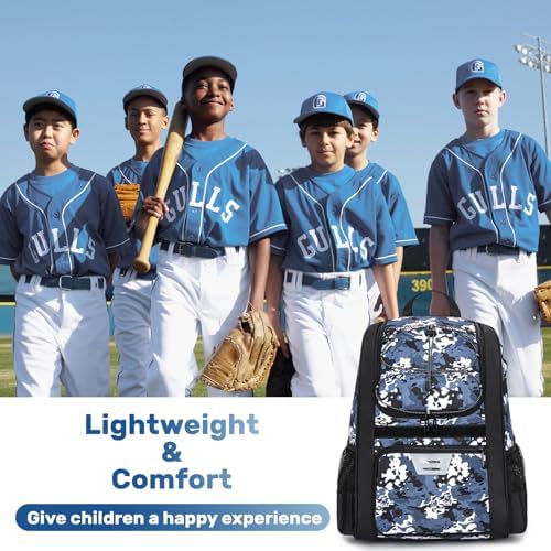 Youth Baseball Bag, Softball Bag for Girls & Boys, Kids Tball Backpack with Shoes Compartment