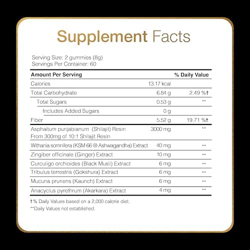 Be Bodywise Pure Himalayan Shilajit Gummies Gold I Lab Tested I No Added Sugar I Ashwagandha, Gokshura| Fulvic Acid & 85+ Trace Minerals I for Men, Women I Non-GMO I 100% Natural & Organic I 60 Gummy