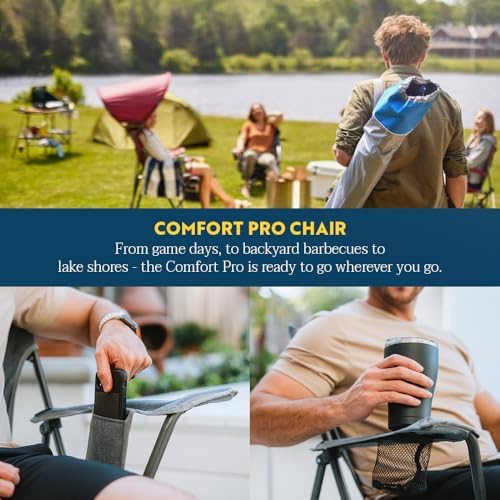GCI OUTDOOR Comfort Pro Camping Chair | Collapsible Folding Chair with Durable Armrests, Drink Holder & Portable Carry Bag — Heathered Pewter Gray