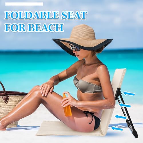 Karenhi 4 Pcs Foldable Pool Chairs Portable Poolside Chairs for Edge of Pool Provides Back Support with Carry Bag Foldable Seat for Poolside Beach Camping Picnic Lawn(Beige)