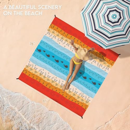 BYDOLL Beach Blanket 78''X81'' 4-7 Adults Oversized Lightweight Waterproof Sandproof Blanket for Beach Large Picnic Mat Travel Camping