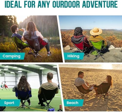 Swivel Portable Chair - Small Compact Collapsible Folding Chairs for Adults, Setup in 8 Seconds, Lightweight Outdoor Backpack Chair for Camping, Travel, Hiking, Beach, Support 300 LBS