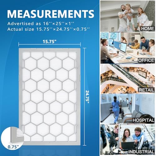 16x25x1 MERV 8 Air Filter,AC Furnace Air Filter,Reusable ABS Plastic Frame, 7 Pack Replaceable Filter Media (Actual Size: 15 3/4" x 24 3/4" x 3/4")