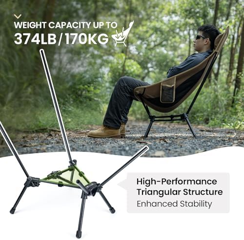 OneTigris Tigerblade High Back Camping Chair with Pillow Design, Comfortable Widened Seat Folding Chair