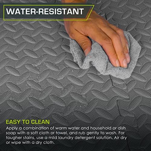 ProsourceFit Puzzle Exercise Mat ½ in, EVA Interlocking Foam Floor Tiles for Home Gym, Mat for Home Workout Equipment, Floor Padding for Kids, Black, 24 in x 24 in x ½ in, 48 Sq Ft - 12 Tiles