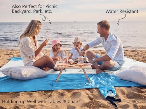 WEKAPO Beach Blanket Sandproof Waterproof, Extra Large Beach Mat, Oversized & Compact Sand Free Mat Quick Drying, Lightweight & Durable with 6 Stakes & 4 Corner Pockets