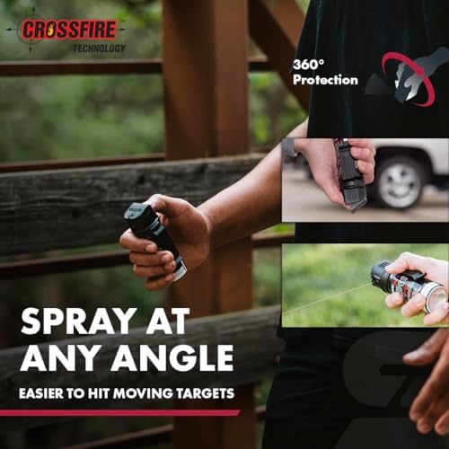 SABRE Crossfire Pepper Gel, Deploys At Any Angle, Maximizes Target Acquisition Against Multiple Threats, Belt Clip For Easy Carry, Fast Flip Top, Max Police Strength OC, Pepper Spray Option 1.5 fl oz