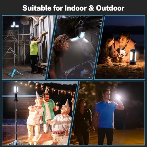 OGERY Rechargeable 10000mAh Camping Light with Stand 6.5 ft Max Height, Cordless Work Light with 3 LED Lamp Heads, 2200 Lumens Camping Essentials Gear Emergency Flashlight with Detachable Tripod