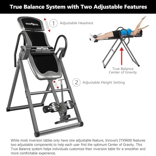 Innova Inversion Table with Adjustable Headrest, Reversible Ankle Holders, and 300 lb Weight Capacity