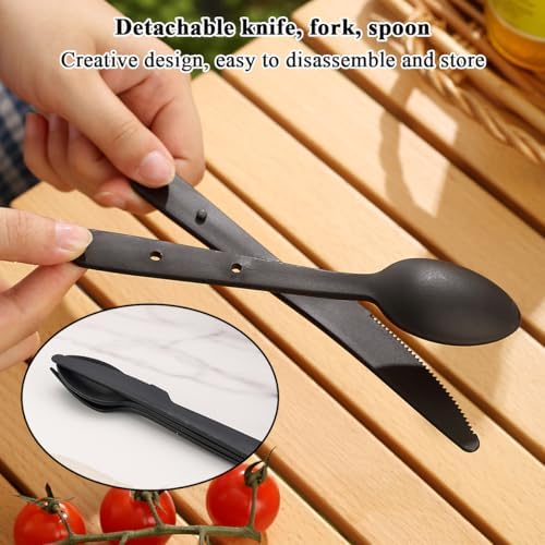 Berglander Camping Mess Kit with Bowl, Plate, Cup, Spoon, Fork, Knife and Carry Bag, Plastic Camping Accessories Essentials Gear for Travel, Camping, Picnic, Outdoor, Easy to Carry & Store