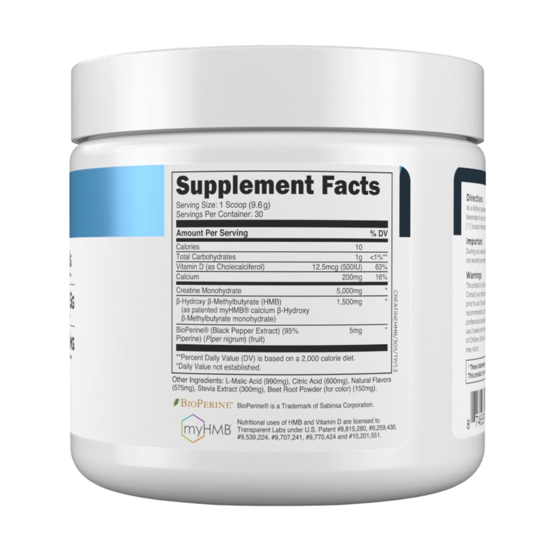 Transparent Labs Creatine HMB - Creatine Monohydrate Powder with HMB for Muscle Growth, Increased Strength, Enhanced Energy Output, and Improved Athletic Performance - 30 Servings, Tropical Punch