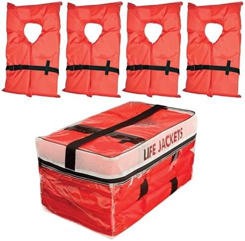 Absolute Outdoor Kent Clear Storage Bag with Type II Life Jackets, 4 Each (Adult, Orange)