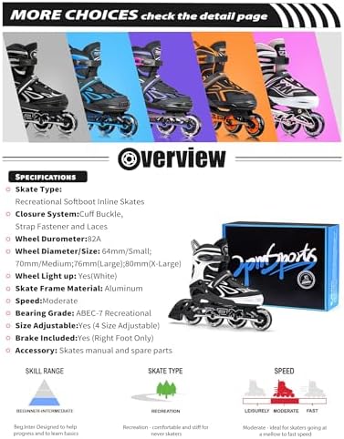 2PM SPORTS Vinal Girls Adjustable Flashing Inline Skates, All Wheels Light Up, Fun Illuminating Skates for Kids Men Adult Women and Boys