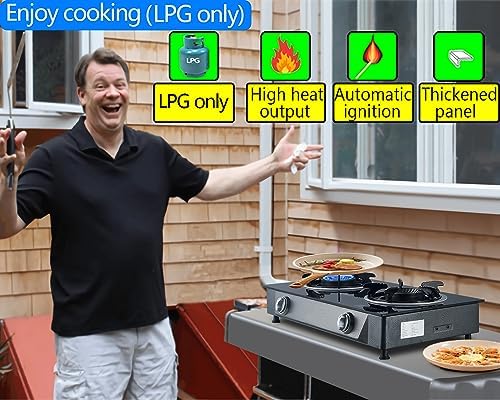 Propane Stove 2 Burner Gas Stove Auto Ignition 26000 BTU Tempered Glass Propane Burner LPG with CSA Hose for Outdoor Cooking, Emergency