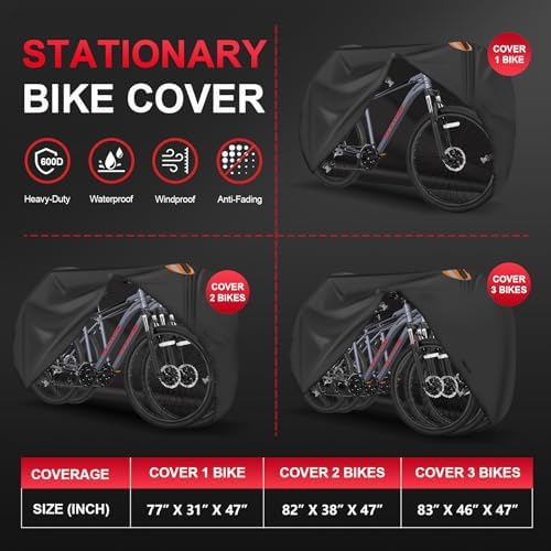 Bike Cover for 3 Bikes - Outdoor Bike Covers for Stationary 3 Bikes Heavy Duty & Waterproof, 600D Bicycle Covers for 3 eBike, Mountain Bike, Road Bike, Hybrid Bike, Beach Cruiser Bike Storage