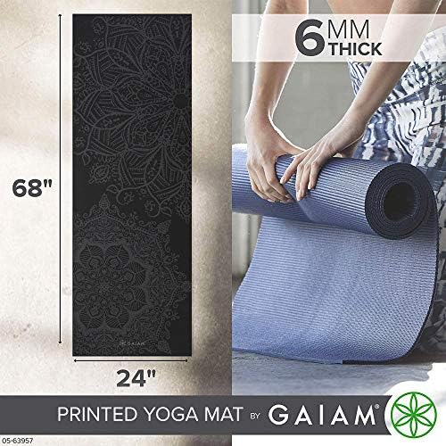 Gaiam Yoga Mat - Premium 6mm Print Extra Thick Non Slip Exercise & Fitness Mat for All Types of Yoga, Pilates & Floor Workouts (68"L x 24"W x 6mm Thick)