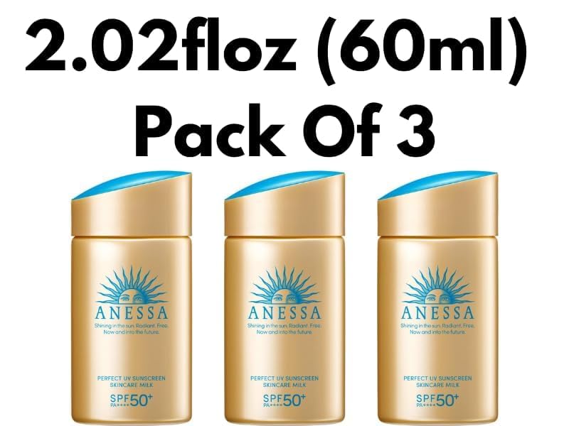 Anessa Sunscreen Perfect UV Skin Care Milk SPF50+ PA++++ 2.02floz (60ml) Pack Of 3 Super Waterproof