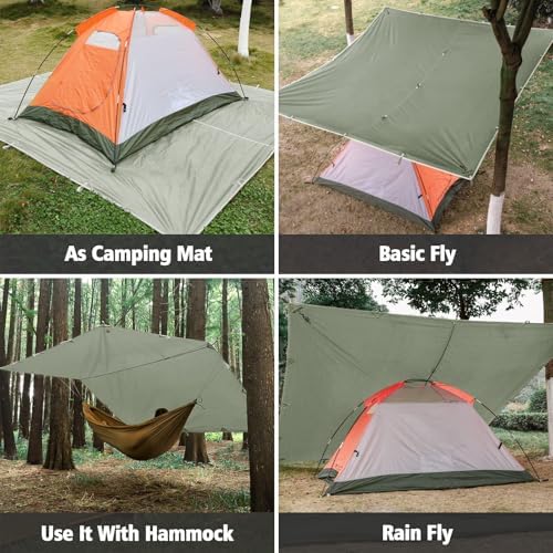 FREE SOLDIER Green 10x10.5ft Waterproof Polyester Camping Tarp with UV Protection, Ideal for Camping, Backpacking, and Hiking