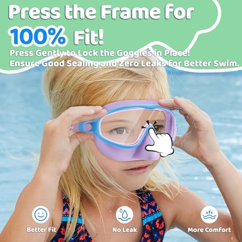 Vvinca Swim Goggles with Nose Cover, 2 Pack Wide View Diving Mask Anti-Fog UV No Leak Toddlers Swimming Goggles for Kids 3-15