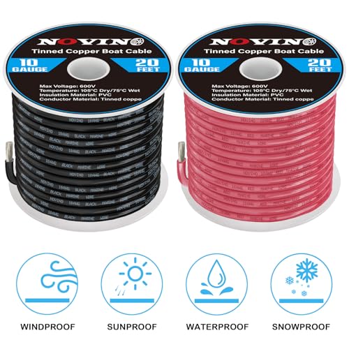 10 Gauge Marine Wire 10 AWG Marine Grade Wire Include 10 AWG 20FT Red and 20FT Black,10 Gauge Tinned Copper Electrical Cable for Boat Automotive Speaker Battery Lighting Solar Pane Camper Trailer