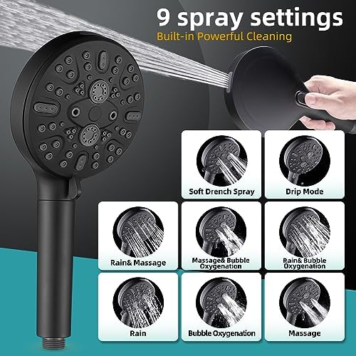 Cobbe Filtered Shower Head, High Pressure 9 Spray Mode Handheld Shower Head with Filter Built-in Power Wash with Hose and Water Softener for Hard Water Remove Chlorine, Matte Black