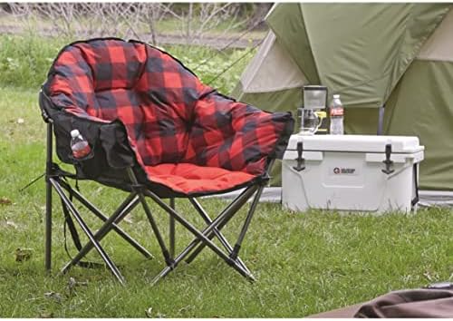 Guide Gear Club Camping Chair, Oversized, Portable, Folding with Padded Seats, 500-lb. Capacity Red Plaid
