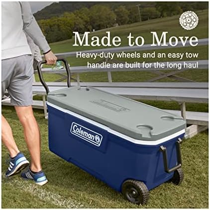 Coleman Classic Series Insulated Portable Wheeled Cooler, Leak-Resistant Outdoor Hard Cooler Keeps Ice up to 5 Days, 100-Quart