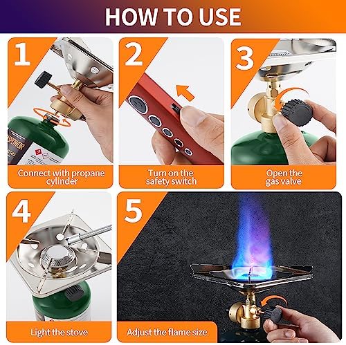 BottleTop Propane Stove with Adjustable Burner,Portable Camping/Backpacking Cooker 10000BTU,Camping Stove Propane,Single Burner Propane Stove,Camp Gas Stove with a USB Ligther (Fuel not included)