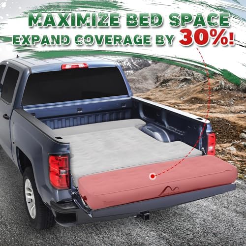 Tailgate Extendable Truck Bed Mattress with Built-in Pump, Heavy-Duty, Truck Bed Air Mattress for 5.5-5.8ft Full Size, Easy Setup, Large Carry Bag, Leak-Resistant Truck Mattress for Camping