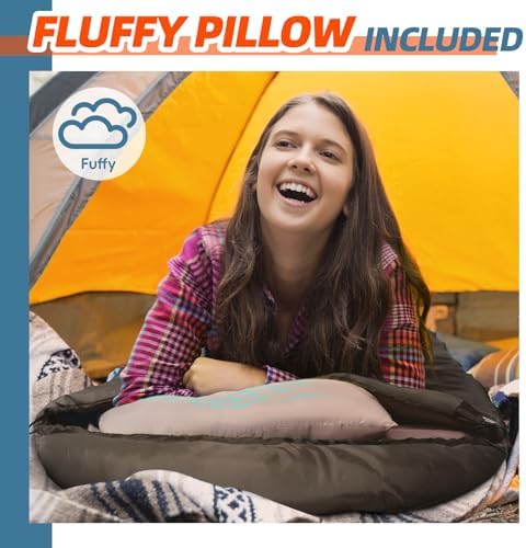 MEREZA 0 Degree Winter Sleeping Bag for Adults Kids with Pillow, Cold Weather Sleeping Bag for 4 Season Camping Hiking Backpacking Sleeping Bags for Big and Tall