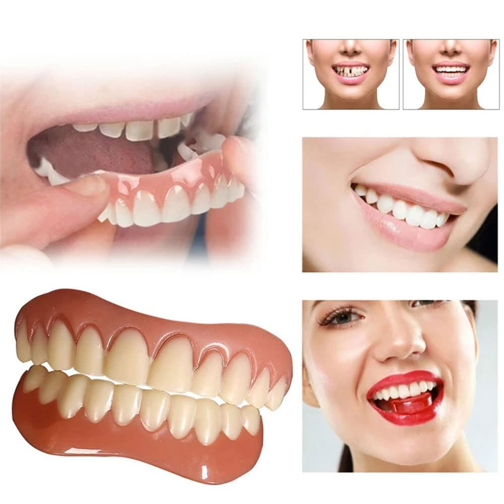 5 Pack Upper and Lower Veneer, Dentures for Women and Men, Fake Teeth, Natural Shade! Fix Your Smile at Home Within Minutes!