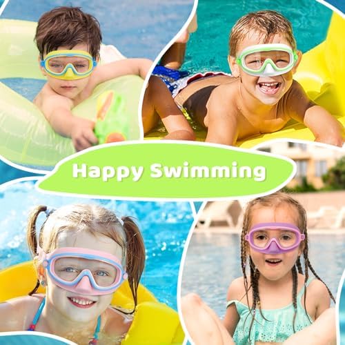 Vvinca 2 Pcs Kids-Swim-Goggles with Nose Cover, Swimming Diving Mask Wide View Anti Fog UV Anti Shattered Lens for Kids 3-6