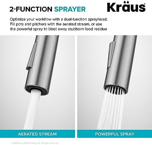 Kraus Oletto Kitchen Faucets Touchless Sensor Single Handle Pull-Down Sprayer in Brushed Brass, KSF-2830BB