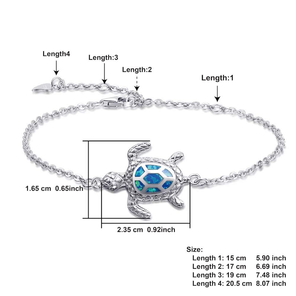 PUPILLEMON 925 Sterling Silver Blue Opal Sea Turtle Bracelet for Women