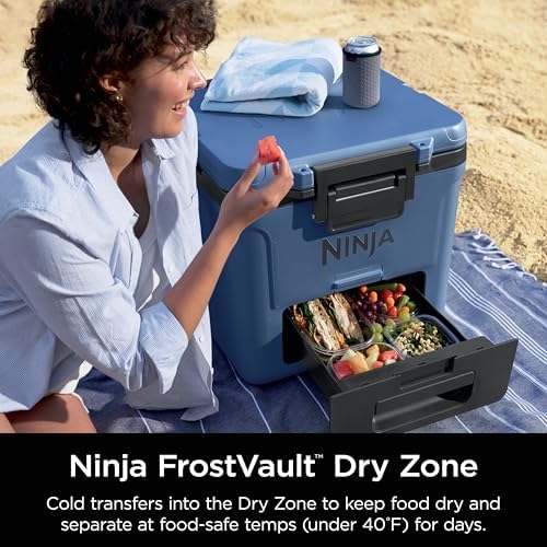 Ninja FrostVault 30qt Wheeled Cooler with Dry Zone, Integrated Fridge-Temp Dry Storage Drawer, Premium Heavy-Duty Insulated Cooler, Keeps Ice for Days, Lakeshore Blue, FB230BL