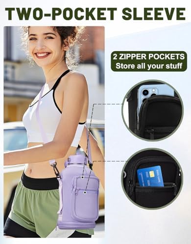 Half Gallon Water Bottle Insulated - 64 oz Water Bottle with Carrying Sleeve, Paracord Handle, Straw Spout Lid, Leak-proof Metal Hydro Water Jug for Workout Sport Hiking Gym, Purple Big Flask Thermo